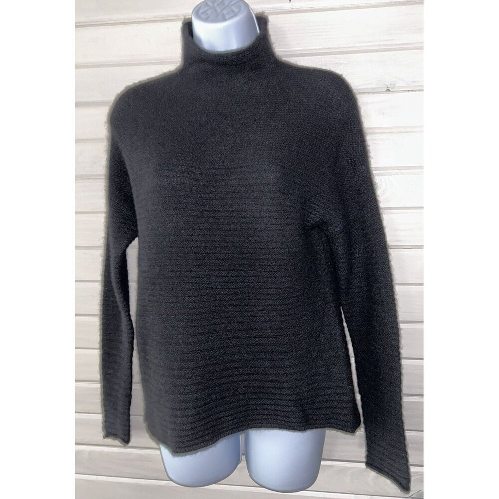 360 Cashmere Audra Sz SMALL Black Textured Texture Funnel Neck Sweater EUC